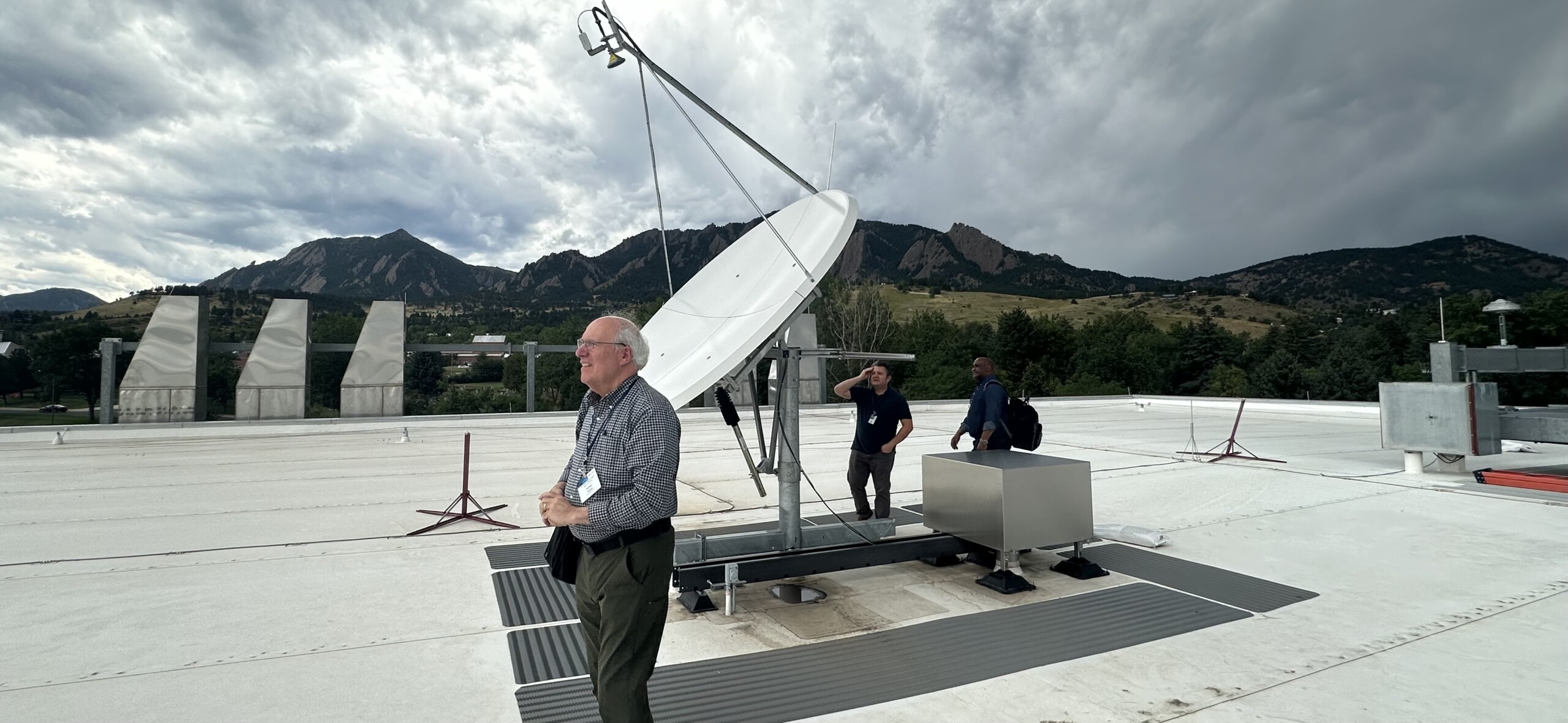 Two Was Satellite Time and Frequency Transfer (TWSTFT) dishes on the roof at NIST.